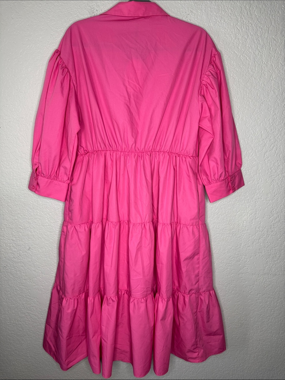 NWT English Factory Balloon Sleeve Pink Tiered Midi Shirt Dress Large Buttons - Picture 8 of 8